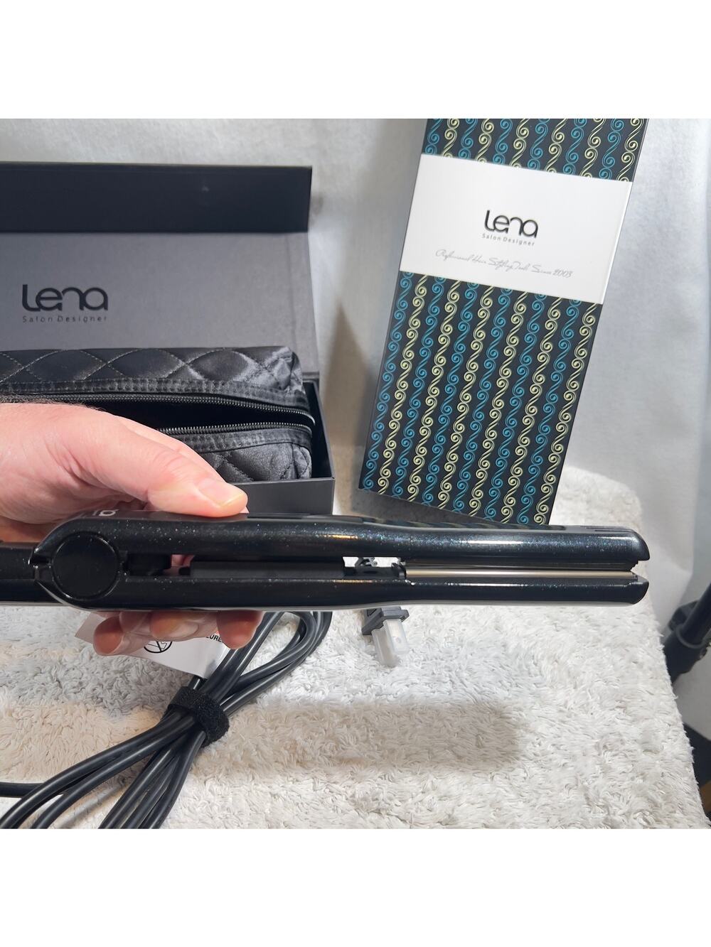 Lena Salon Designer Pro Flat Iron LN-66B New Gift Box Travel Bag Glittery Black